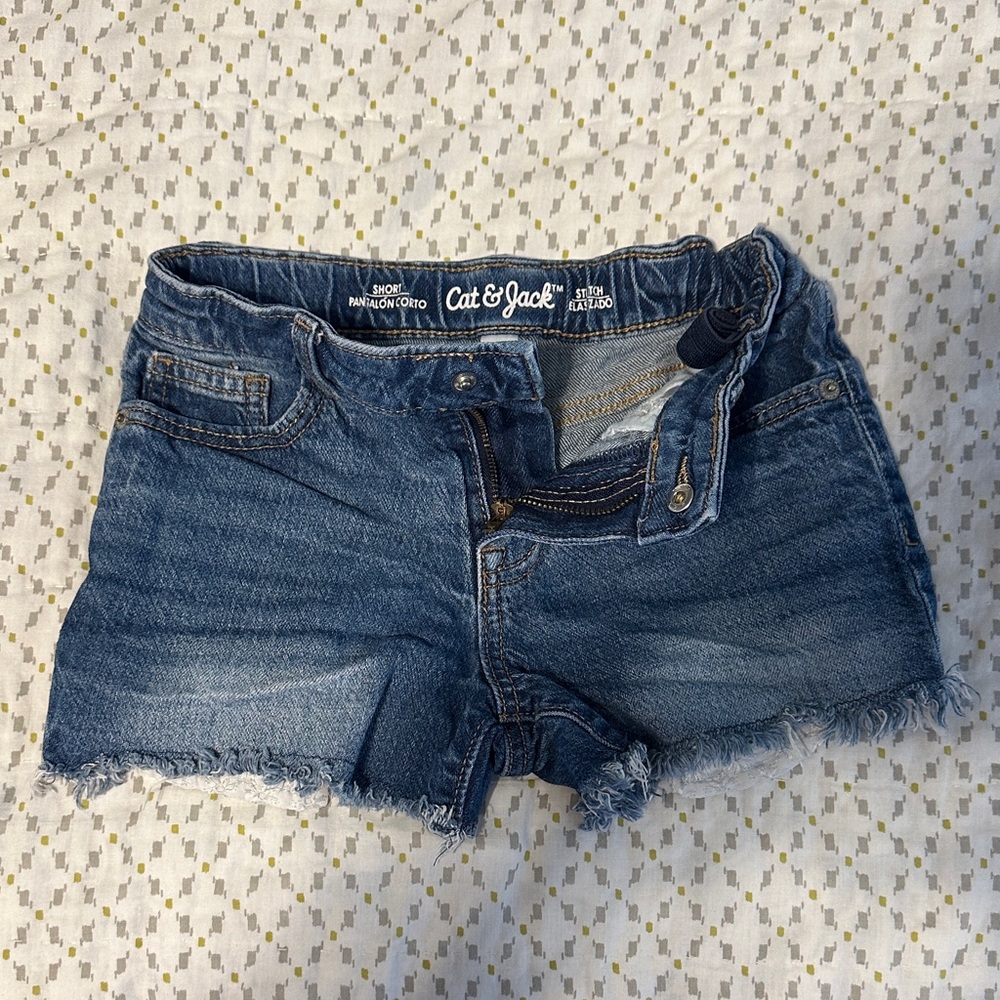 Cat & Jack Faded Blue Denim Cutoff Shorts with Frayed Hem